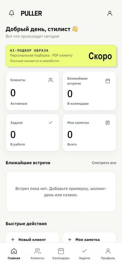 Экран приложения Puller